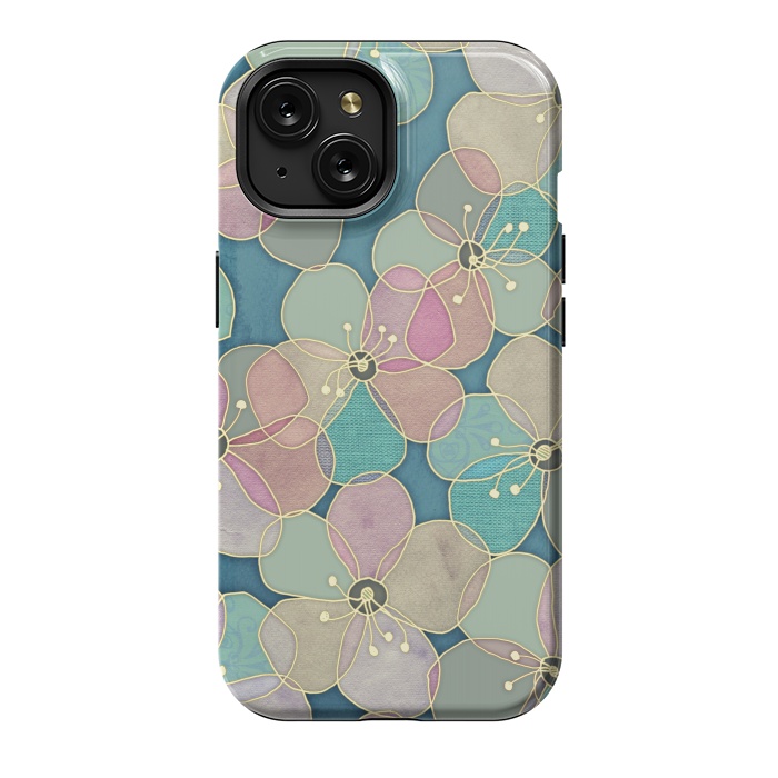 iPhone 15 StrongFit It's Always Summer Somewhere - floral pattern on teal by Micklyn Le Feuvre