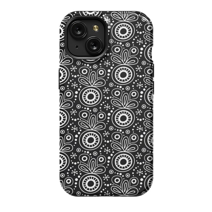 iPhone 15 StrongFit Abstract Doodle Pattern Black by Majoih