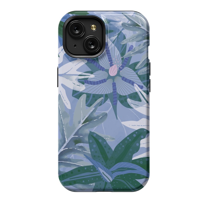 iPhone 15 StrongFit Blue Purple Aloha Tropical Jungle  by  Utart