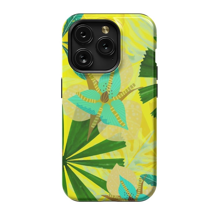iPhone 15 Pro StrongFit Colorful Yellow Green and teal Abstract Aloha Tropical Jungle by  Utart