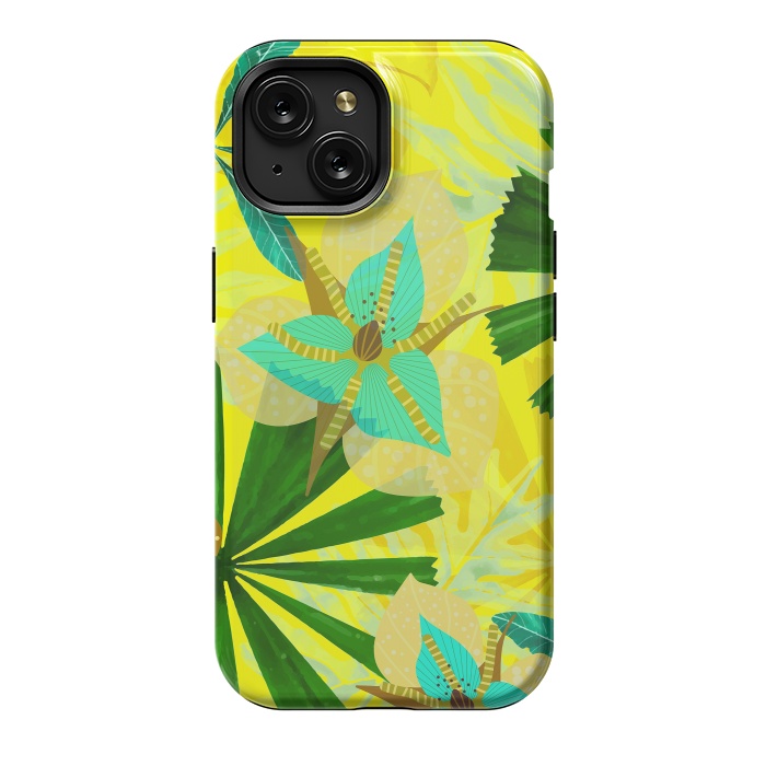 iPhone 15 StrongFit Colorful Yellow Green and teal Abstract Aloha Tropical Jungle by  Utart