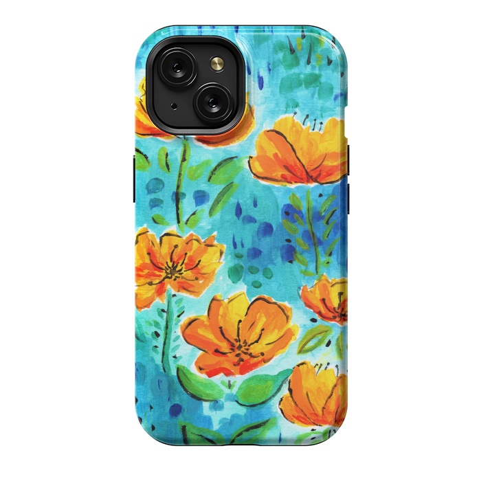 iPhone 15 StrongFit Abstract Orange Poppies by Tigatiga