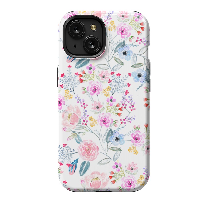 iPhone 15 StrongFit Vintage floral Watercolor hand paint design by InovArts