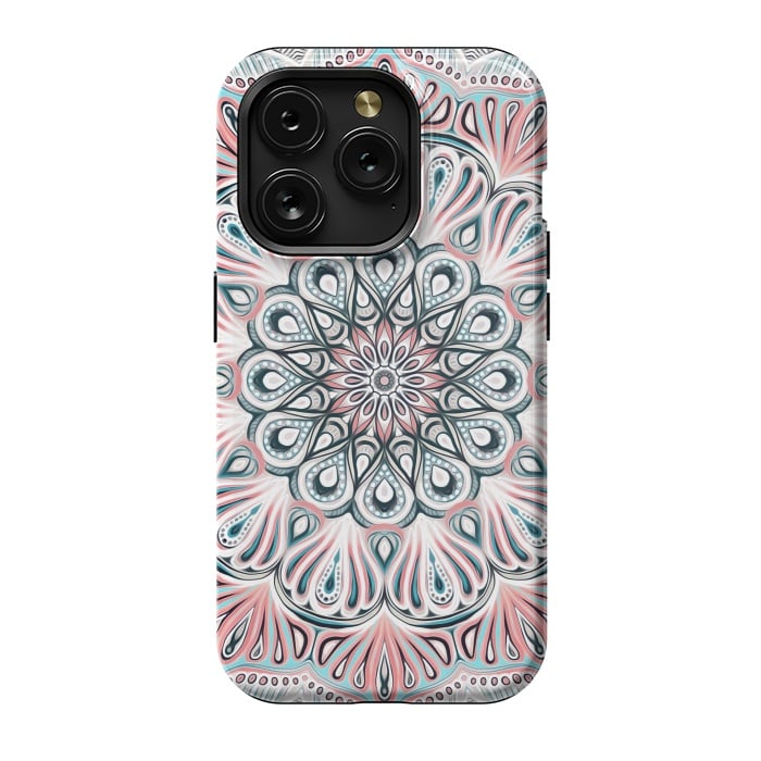 iPhone 15 Pro StrongFit Expansion - boho mandala in soft salmon pink & blue by Micklyn Le Feuvre