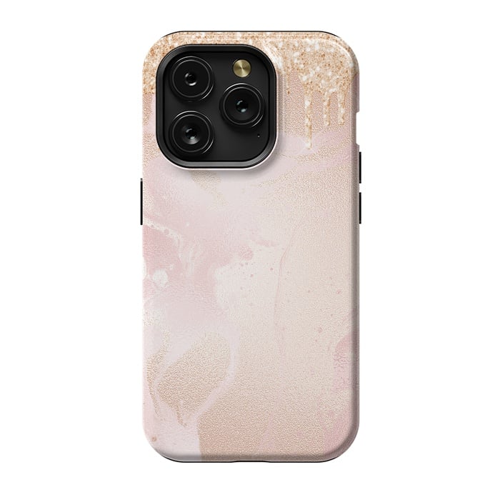 iPhone 15 Pro StrongFit Gold Glitter Rain on Blush Marble by  Utart