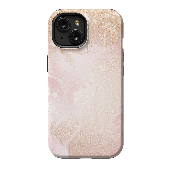 iPhone 15 StrongFit Gold Glitter Rain on Blush Marble by  Utart