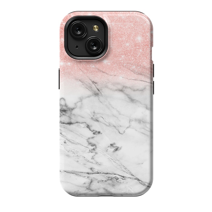 iPhone 15 StrongFit Rose Gold Glitter on Marble by  Utart