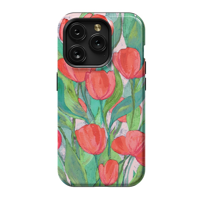 iPhone 15 Pro StrongFit Blooming Red Tulips in Gouache  by Micklyn Le Feuvre
