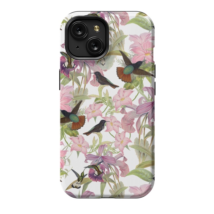 iPhone 15 StrongFit Hummingbirds and Tropical Flowers by  Utart