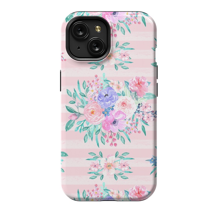 iPhone 15 StrongFit Beautiful watercolor garden floral paint by InovArts