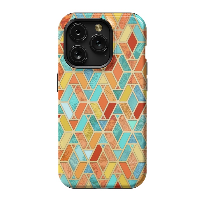 iPhone 15 Pro StrongFit Tangerine and Turquoise Geometric Fall Pattern by Micklyn Le Feuvre