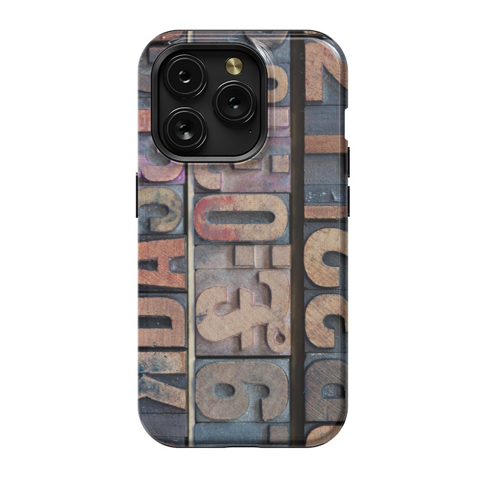 iPhone 15 Pro StrongFit Old Wooden Print Blocks by Andrea Haase