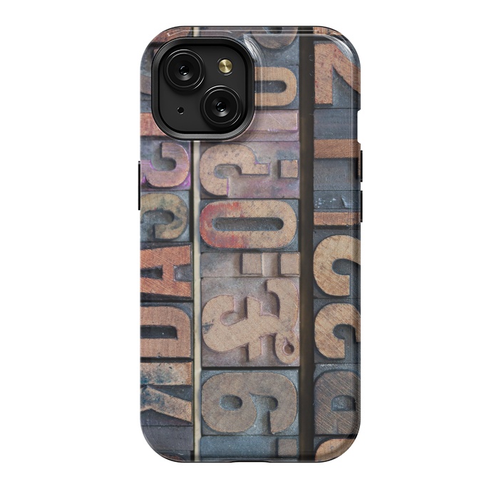 iPhone 15 StrongFit Old Wooden Print Blocks by Andrea Haase