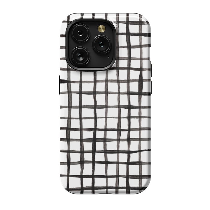 iPhone 15 Pro StrongFit Modern Graphic Black and White Hand Painted Grid by Micklyn Le Feuvre