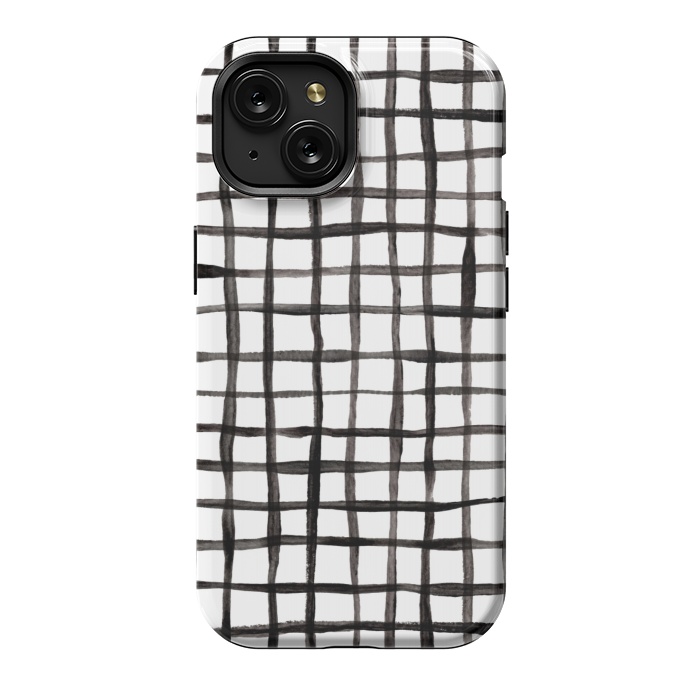 iPhone 15 StrongFit Modern Graphic Black and White Hand Painted Grid by Micklyn Le Feuvre