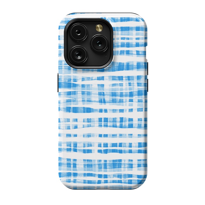 iPhone 15 Pro StrongFit Happy Cobalt Blue Hand Painted Gingham by Micklyn Le Feuvre