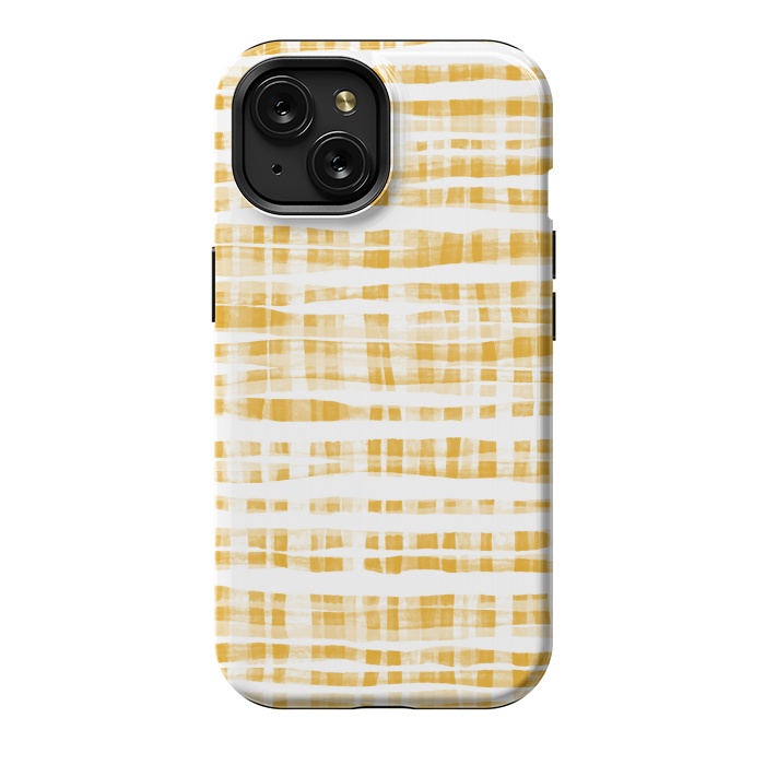 iPhone 15 StrongFit Happy Mustard Yellow Hand Painted Gingham by Micklyn Le Feuvre