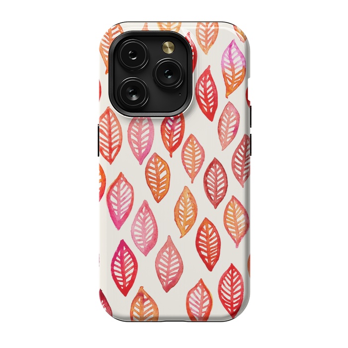 iPhone 15 Pro StrongFit Watercolor Leaf Pattern in Autumn Colors by Micklyn Le Feuvre