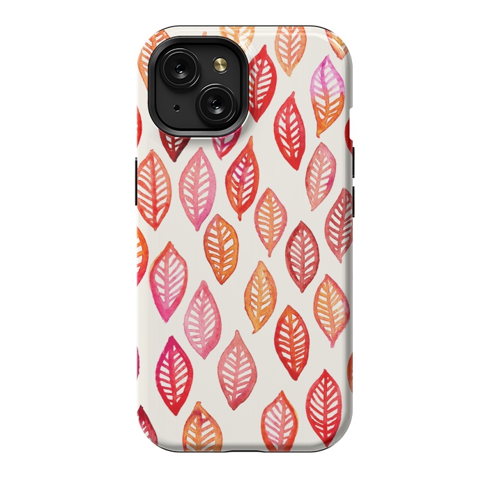 iPhone 15 StrongFit Watercolor Leaf Pattern in Autumn Colors by Micklyn Le Feuvre