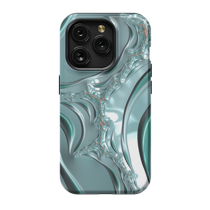 iPhone 15 Pro StrongFit Shiny blue teal fractal 2 by Andrea Haase