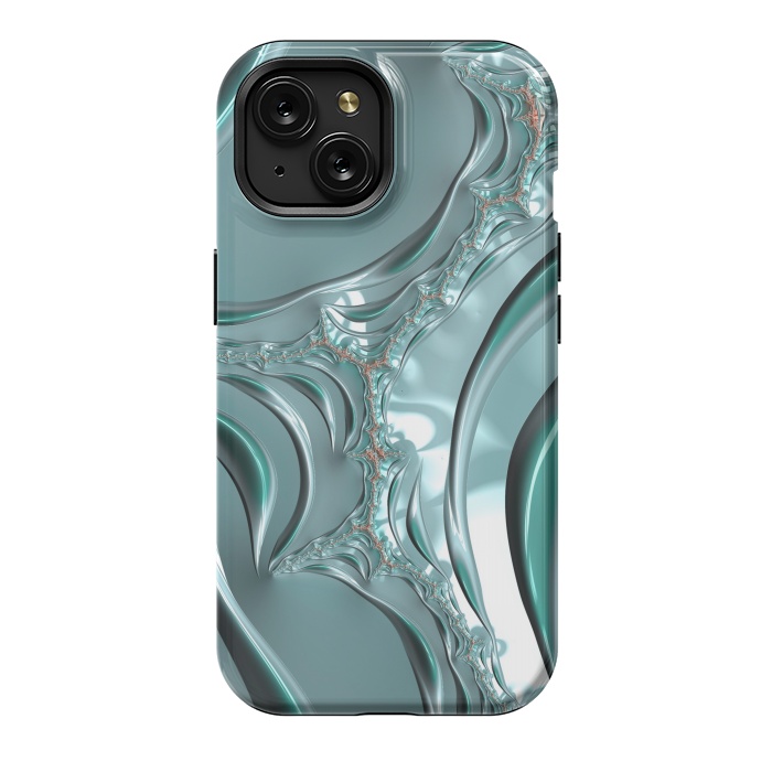 iPhone 15 StrongFit Shiny blue teal fractal 2 by Andrea Haase