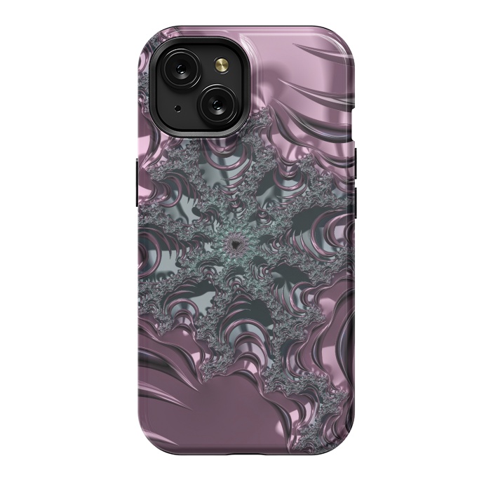 iPhone 15 StrongFit Shiny Pink Green Fractal Design by Andrea Haase