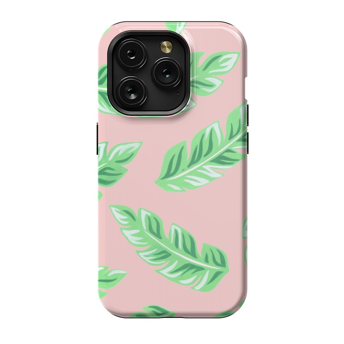 iPhone 15 Pro StrongFit Pink Tropical Palm Leaf Print by Becky Starsmore