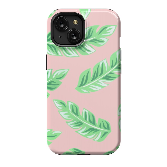 iPhone 15 StrongFit Pink Tropical Palm Leaf Print by Becky Starsmore