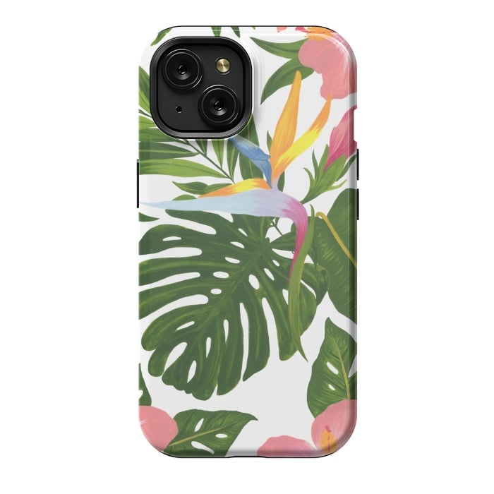 iPhone 15 StrongFit Bird Of Paradise Jungle Floral Print by Becky Starsmore