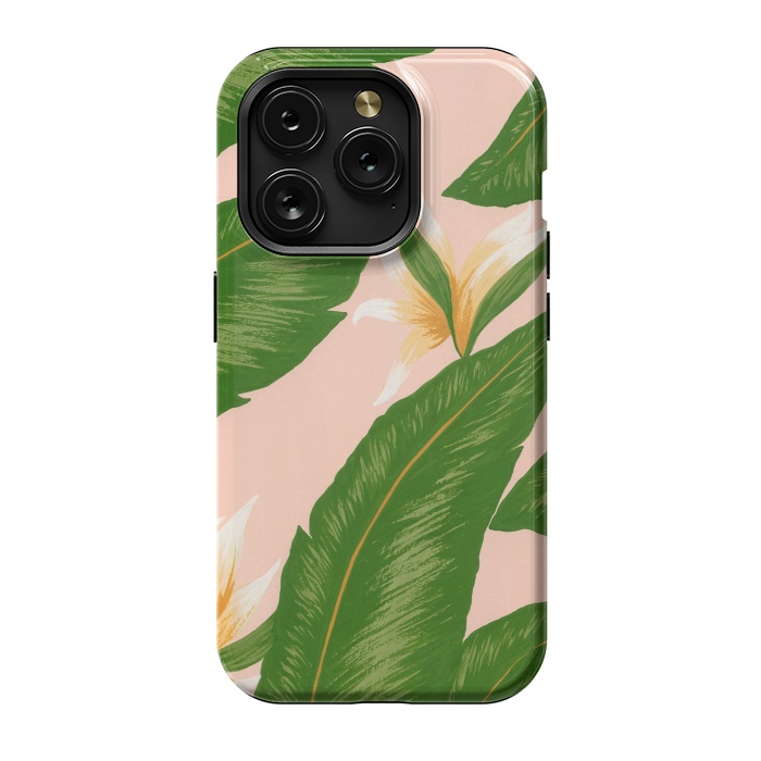 iPhone 15 Pro StrongFit Pink Bird Of Paradise Jungle Floral Print by Becky Starsmore