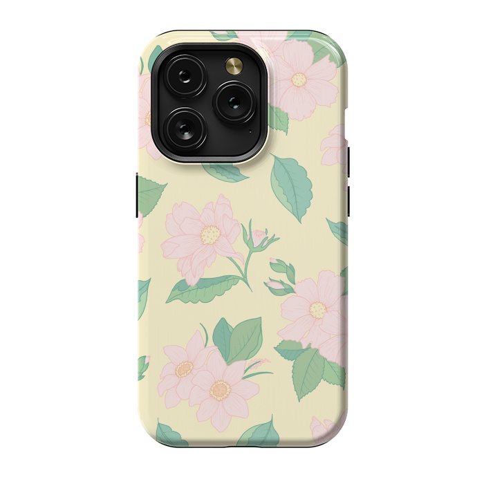 iPhone 15 Pro StrongFit Yellow Pastel Floral Print by Becky Starsmore