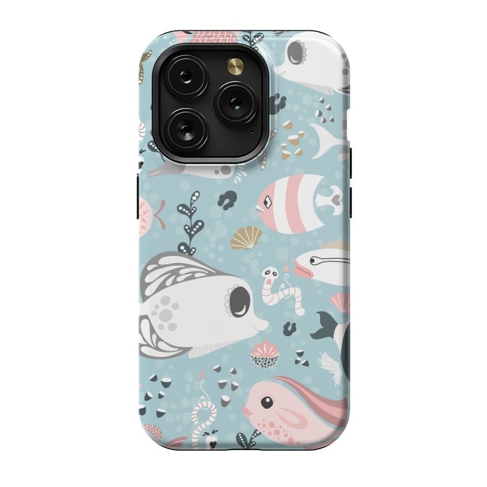 iPhone 15 Pro StrongFit Funny Fish in Pink and Grey by Paula Ohreen