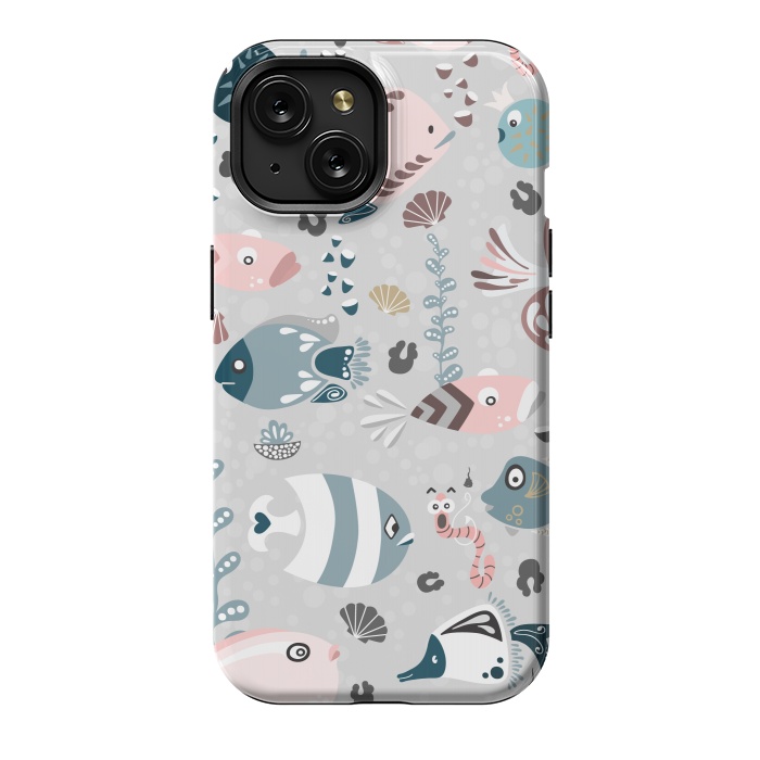 iPhone 15 StrongFit Funny Fish in Pink and Blue by Paula Ohreen
