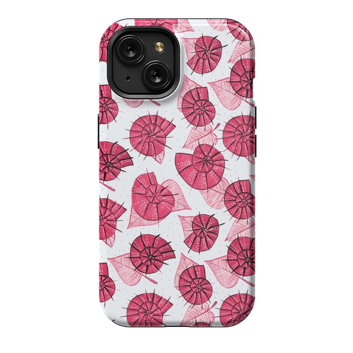 iPhone 15 StrongFit Pink Snails And LeavesPattern by Boriana Giormova
