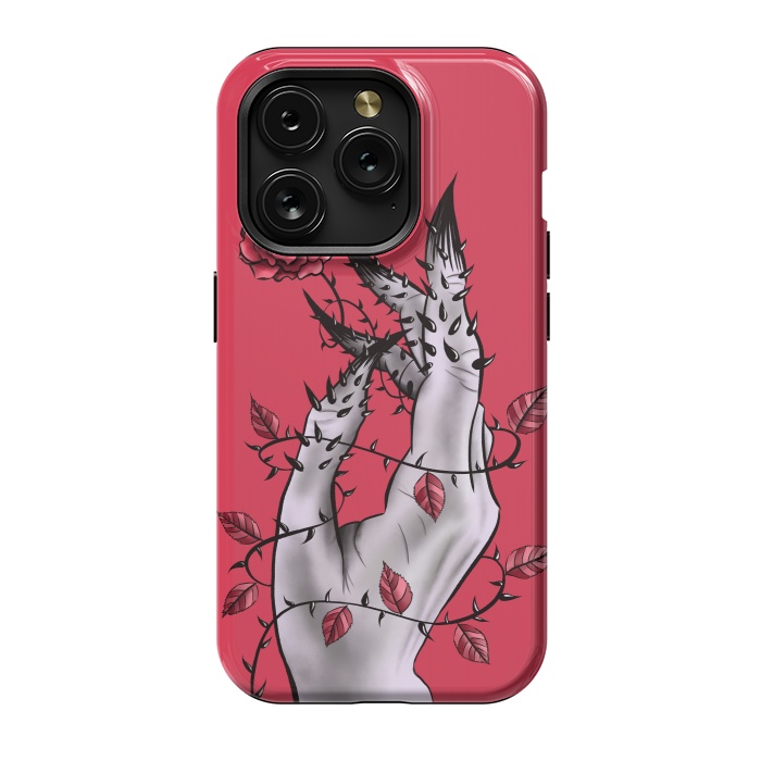 iPhone 15 Pro StrongFit Deformed Hand With Thorns And Rose Horror Art by Boriana Giormova