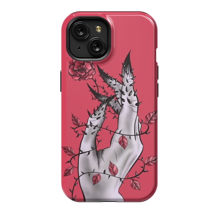 iPhone 15 StrongFit Deformed Hand With Thorns And Rose Horror Art by Boriana Giormova
