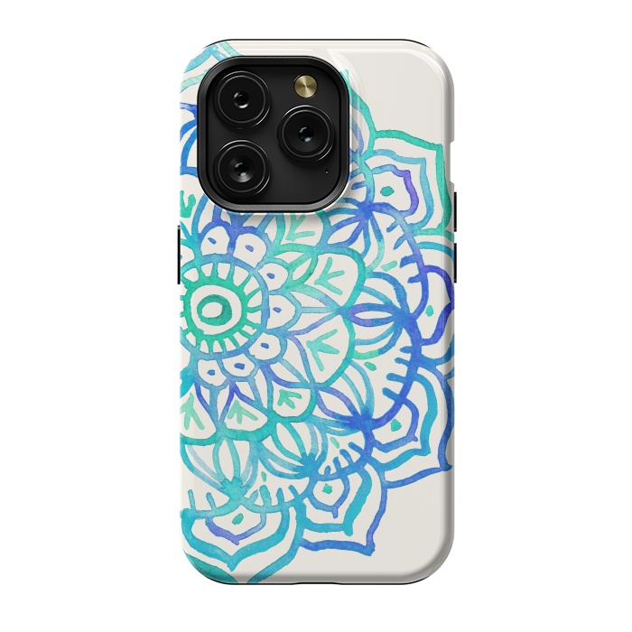 iPhone 15 Pro StrongFit Watercolor Mandala in Ocean Colors by Micklyn Le Feuvre