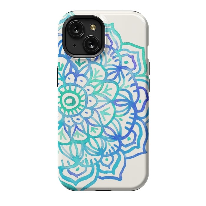 iPhone 15 StrongFit Watercolor Mandala in Ocean Colors by Micklyn Le Feuvre