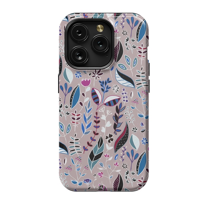 iPhone 15 Pro StrongFit Vibrant Nature Doodle On soft Grey  by Tigatiga