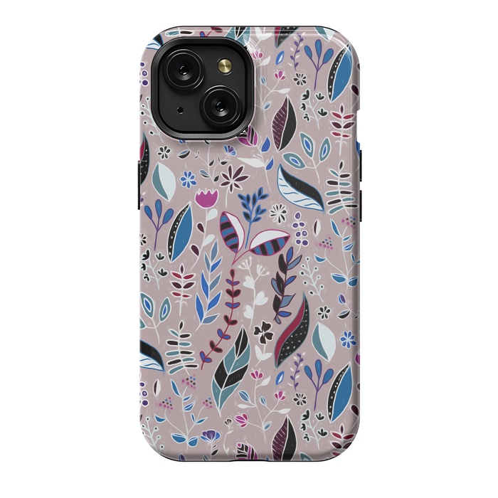 iPhone 15 StrongFit Vibrant Nature Doodle On soft Grey  by Tigatiga