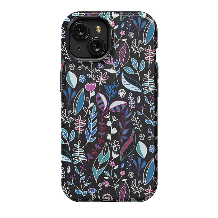 iPhone 15 StrongFit Vibrant Midnight Nature Doodle by Tigatiga