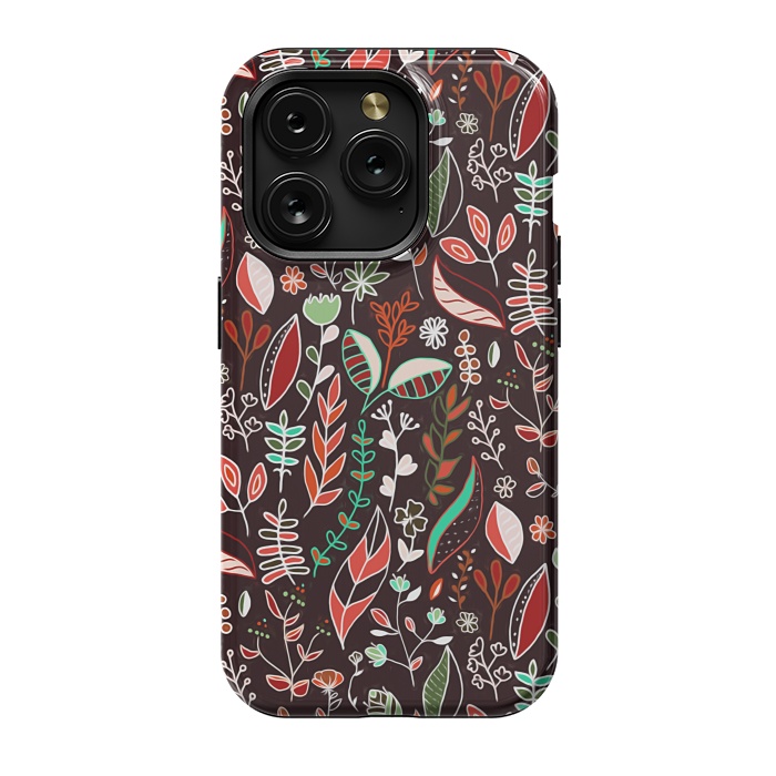 iPhone 15 Pro StrongFit Autumn Nature Doodle On Brown  by Tigatiga