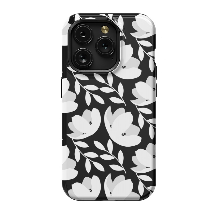 iPhone 15 Pro StrongFit Black and White Floral Pattern by Allgirls Studio