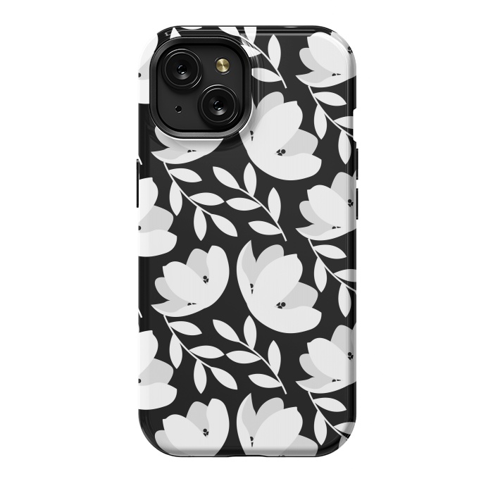 iPhone 15 StrongFit Black and White Floral Pattern by Allgirls Studio