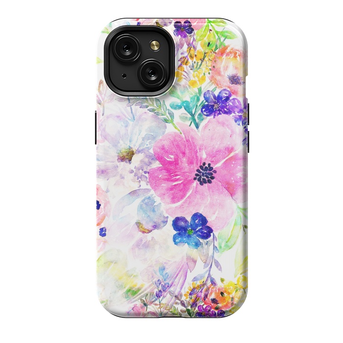 iPhone 15 StrongFit Pretty watercolor floral hand paint design by InovArts