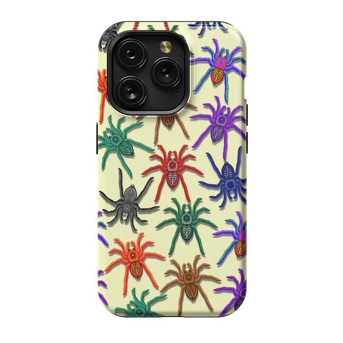 iPhone 15 Pro StrongFit Spiders Colorful Halloween Tarantulas Pattern by BluedarkArt