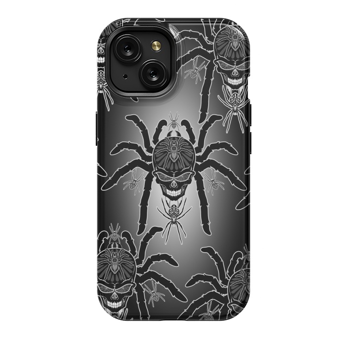 iPhone 15 StrongFit Spider Skull Tattoo Black and Whi by BluedarkArt