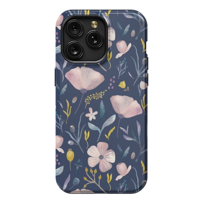 iPhone 15 Pro Max StrongFit Delicate Pastel Floral on Blue by Noonday Design