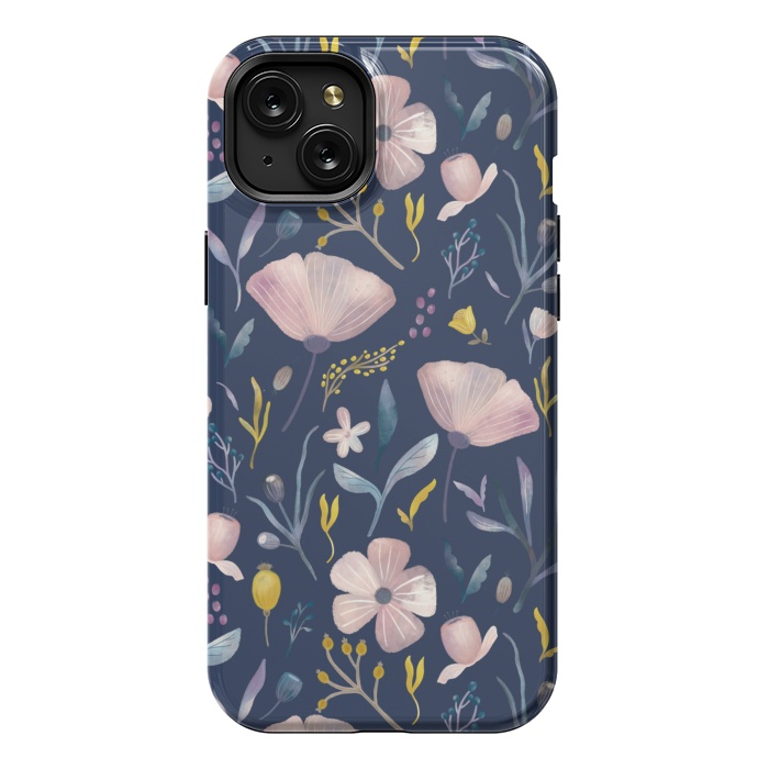 iPhone 15 Plus StrongFit Delicate Pastel Floral on Blue by Noonday Design