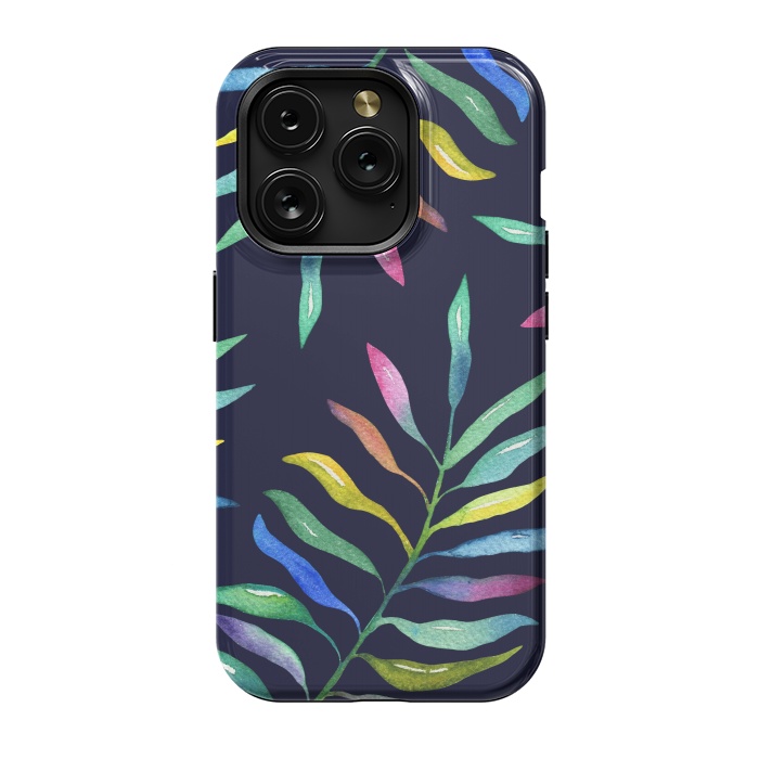 iPhone 15 Pro StrongFit Rainbow Tropical Leaf by Noonday Design